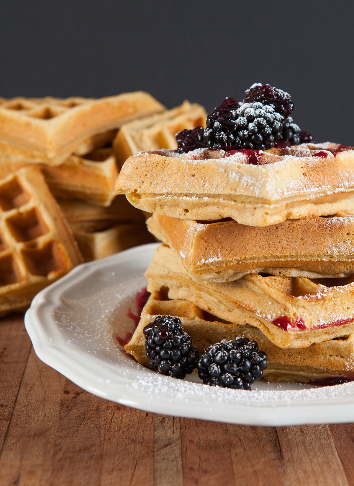 Peanut Butter Waffles and Blackberry Gose Syrup