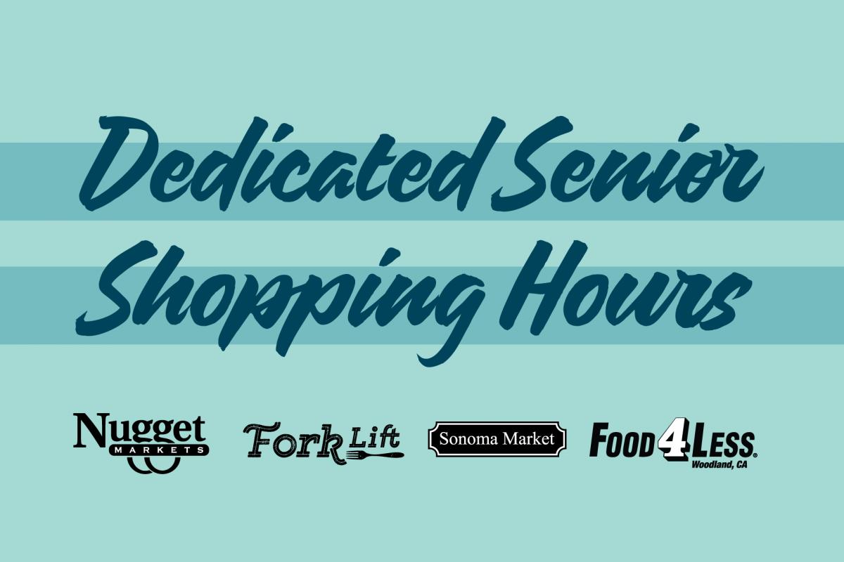 dedicated senior shopping hours text and logos