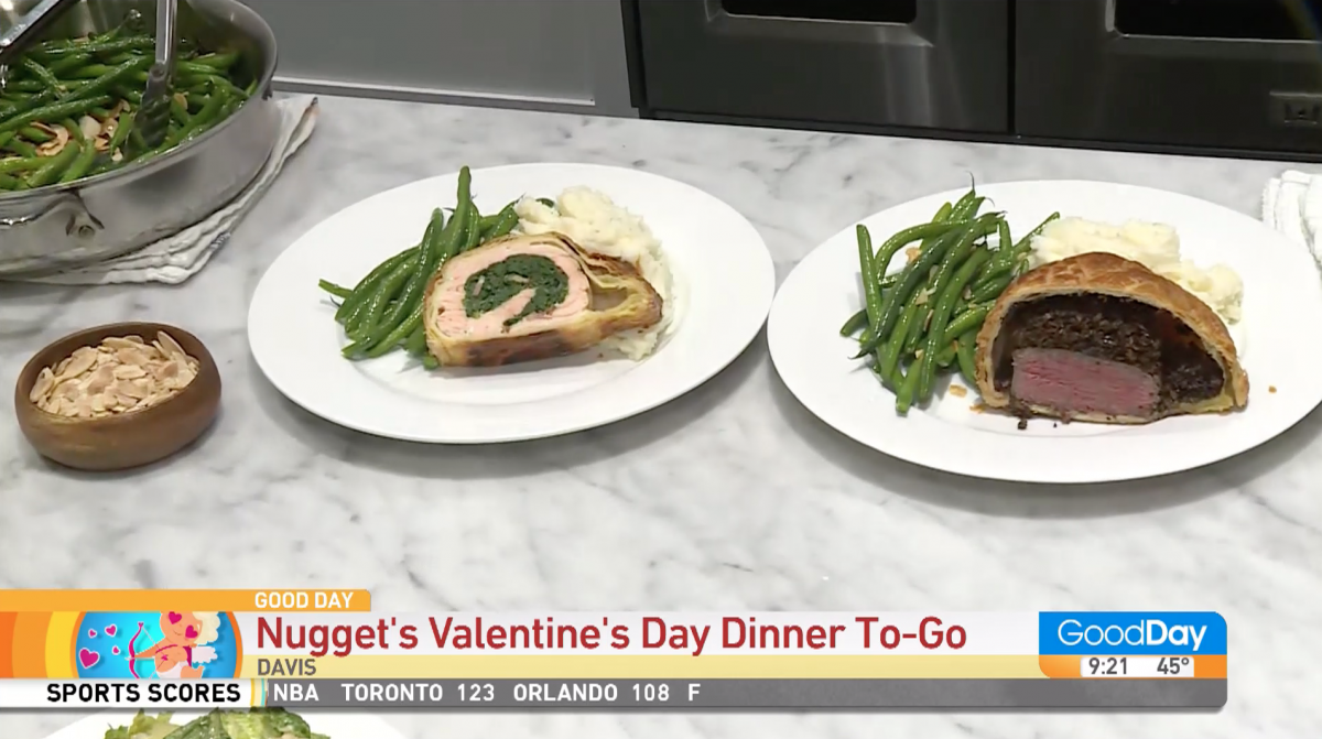 two plates of Valentine's Day dinner