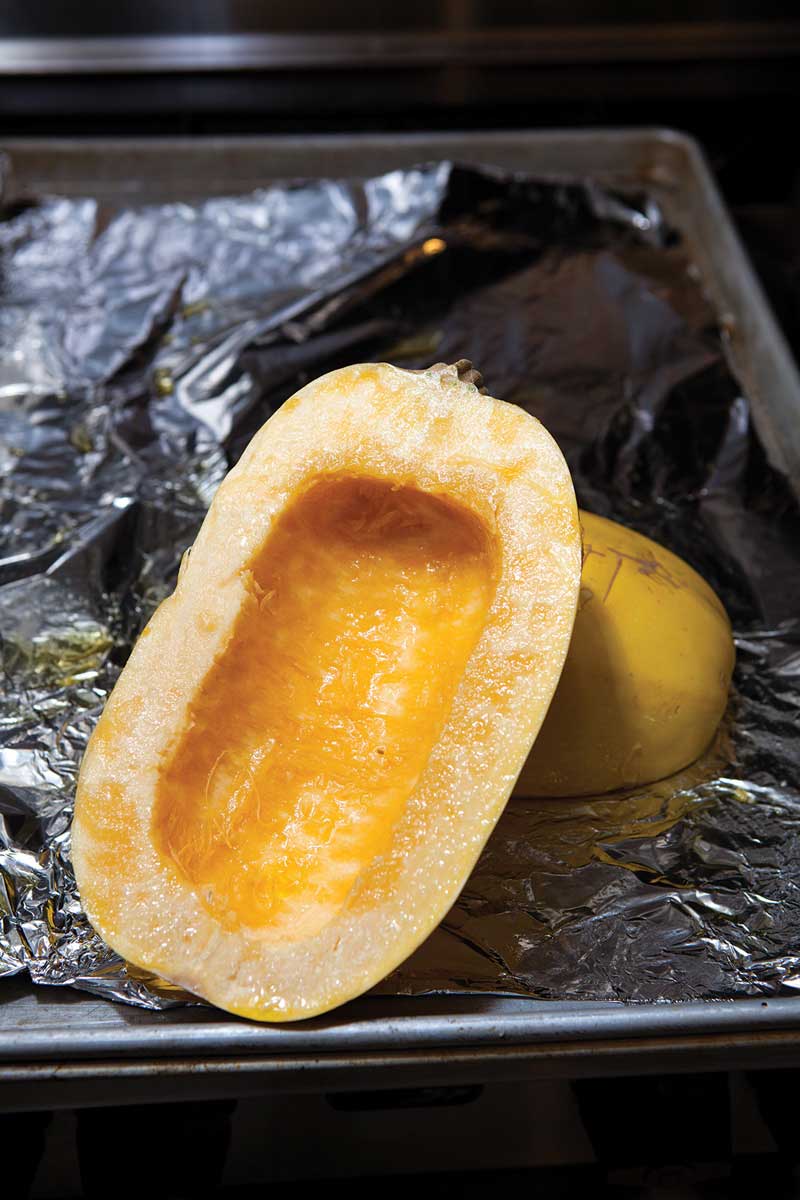 spaghetti squash on foil pan